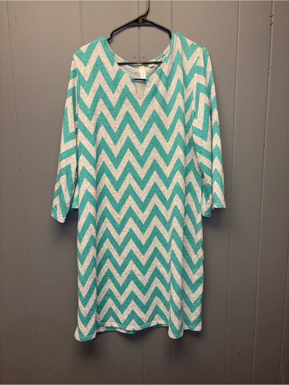 Tacera Teal and White Chevron Midi Tunic Dress